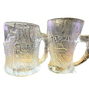 Vintage Flintstones Glass Mug Set - Clear, McDonald’s 1993 Made in France